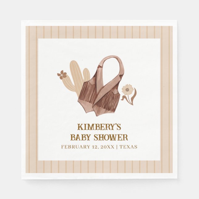 Neutralt Rustic Boho Cactus Cowgirl Baby Shower Pappersservett (Framsidan)