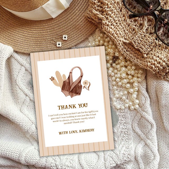 Neutralt Rustic Boho Cactus Cowgirl Baby Shower Tack Kort (Neutral Rustic Boho Cactus Cowgirl Baby Shower Thank You Card)