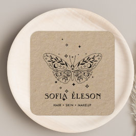Neutralt Rustic Craft Black Butterfly Beauty Salon Fyrkantigt Visitkort