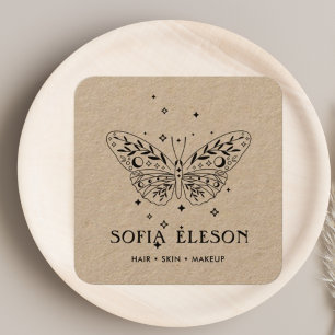 Neutralt Rustic Craft Black Butterfly Beauty Salon Fyrkantigt Visitkort