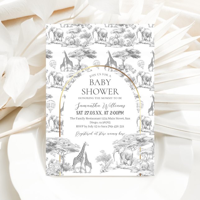 Neutralt Safari Animal Elegant Toile Baby Shower Inbjudningar (Skapare uppladdad)