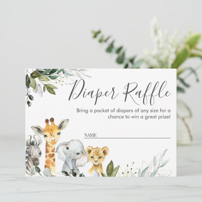Neutralt Safari Animals Diaper Raffle Card Insert Inbjudningar (Stående Fram)