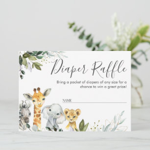Neutralt Safari Animals Diaper Raffle Card Insert Inbjudningar