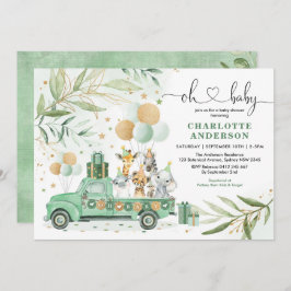 Neutralt Safari Animals Greenery Guld Baby Shower Inbjudningar