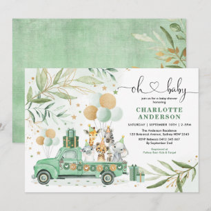 Neutralt Safari Animals Greenery Guld Baby Shower Inbjudningar