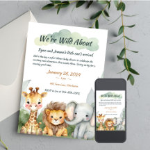 Neutralt Safari Baby Shower-inbjudningar