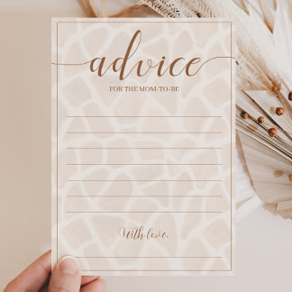 Neutralt Safari Giraffe Baby Shower Advice-kort