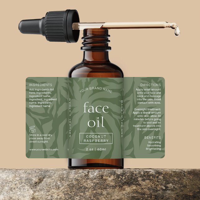 Neutralt Sage Grönt 2 OZ Wrap-etikett för dropper  Fraktsedel (Trendy sage green cosmetic bottle label with fully customizable text and colors)