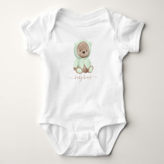 Neutralt Sage Grönt Nalle Baby Bear T Shirt (Framsida)