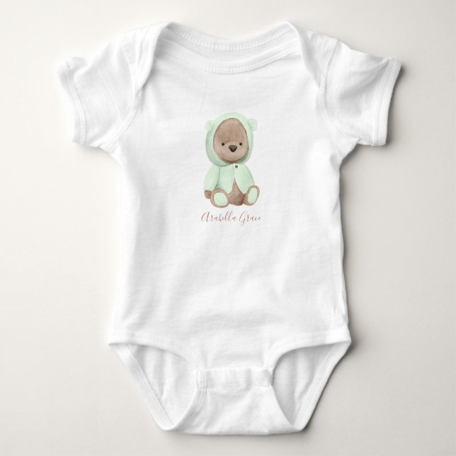 Neutralt Sage Grönt Nalle Personlig Namn T Shirt (Framsida)