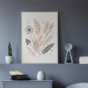 Neutralt Scandinavian Blommigt Bouquet Art Mönster Poster