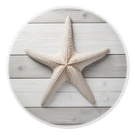 Neutralt Starfish Sea Star Beige Faux Wood Drawer Knopp