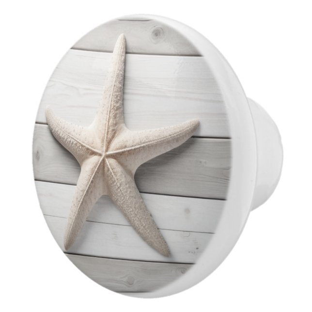 Neutralt Starfish Sea Star Beige Faux Wood Drawer Knopp (Höger)