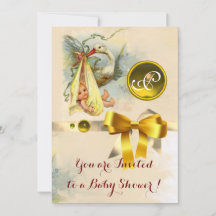 NEUTRALT STORK BABY SHOWER GULT GEMSTONE MONOGRAM