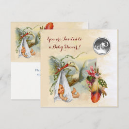 NEUTRALT STORK BABY SHOWER WHITE GEMSTONE MONOGRAM INBJUDNINGAR