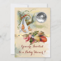 NEUTRALT STORK BABY SHOWER WHITE GEMSTONE MONOGRAM