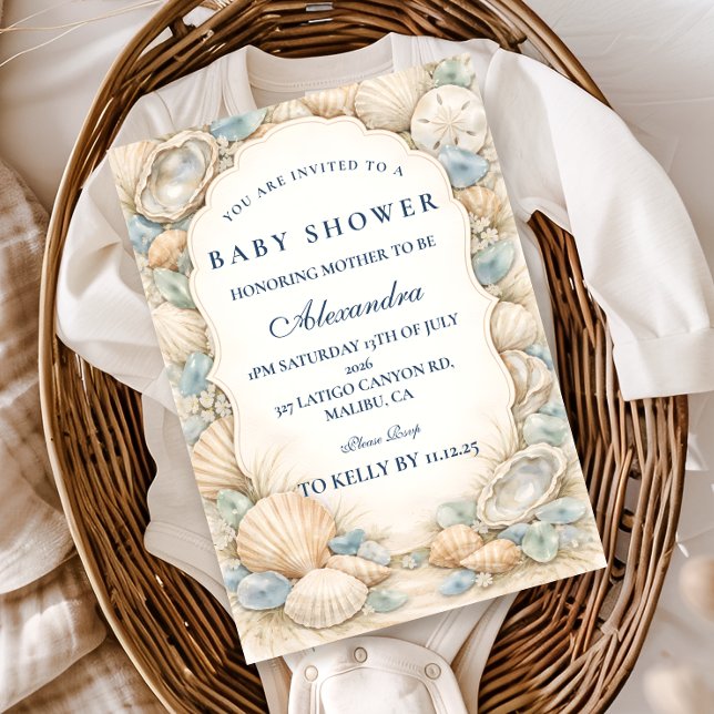 Neutralt Strandskal Baby Shower Inbjudningar (Skapare uppladdad)