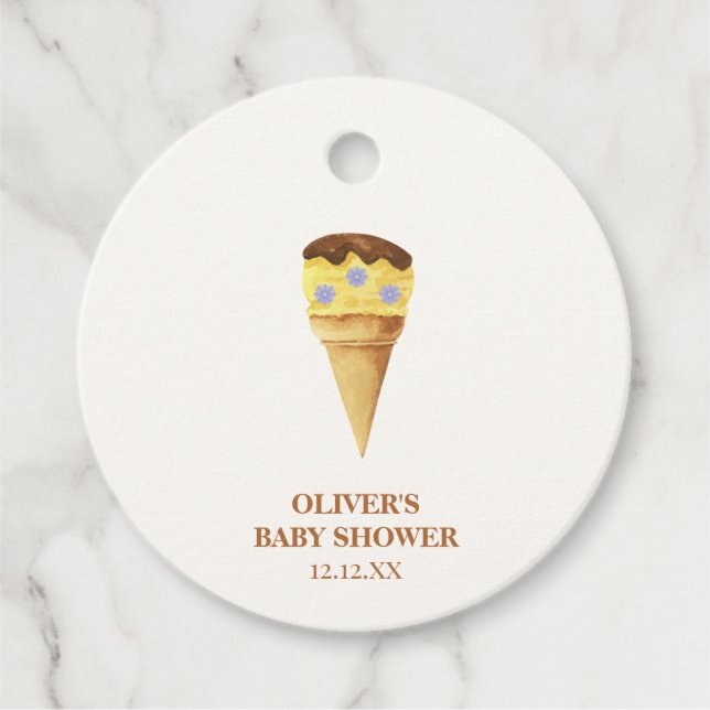 Neutralt Summer Scoop Ice Cream Boy Shower Gåvor Etiketter (Framsida)