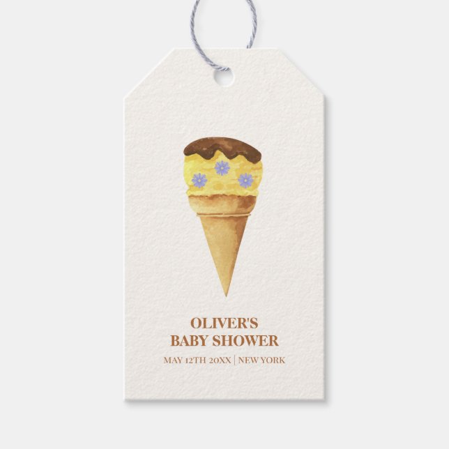 Neutralt Summer Scoop Ice Cream Boy Shower Presentetikett (Framsidan)