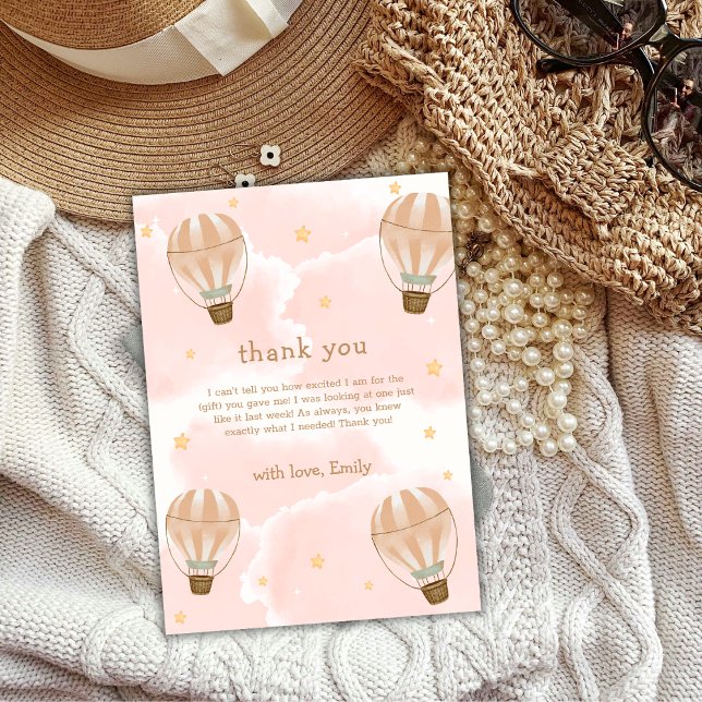 Neutralt Sweet Cloud Luftballong Baby Shower Tack Kort (Neutral Sweet Cloud Hot Air Balloon Baby Shower Thank You Card)