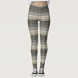 Neutralt Tan Beige Grått Play Geometric Mönster Leggings