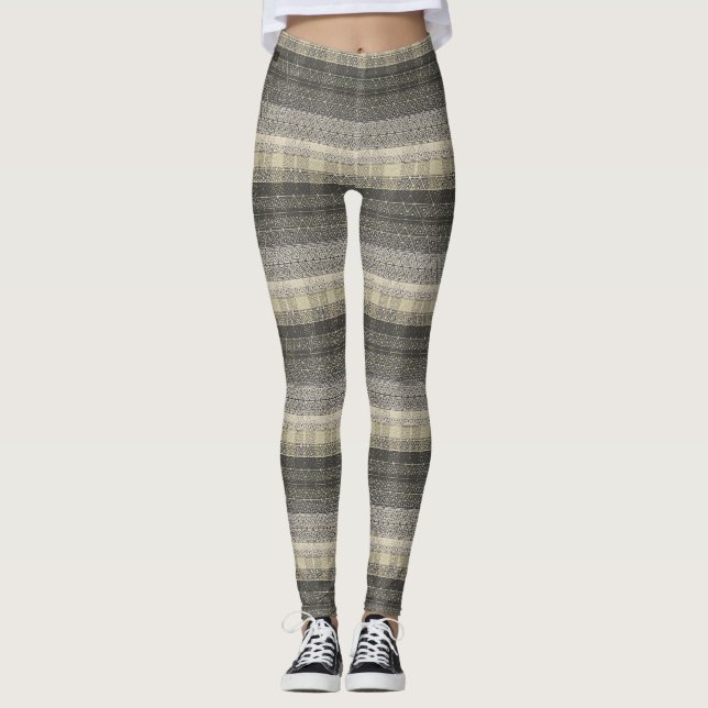 Neutralt Tan Beige Grått Play Geometric Mönster Leggings (Framsida)