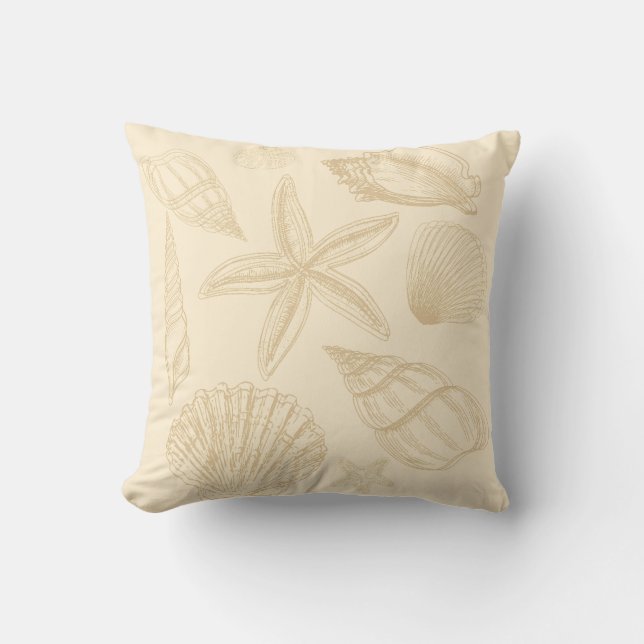 Neutralt Tan Beige Seashell Snäckas Beach House Kudde (Framsida)