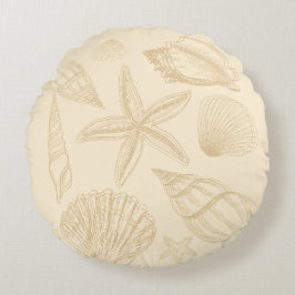 Neutralt Tan Beige Seashell Snäckas Beach House Rund Kudde