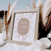 Neutralt Tan Blommigt Line Art Cards och GPS