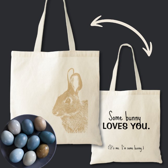 Neutralt Tan Brown Påskhare Anpassningsbar Text Tygkasse (Tan brown natural Easter bunny bag is so cute and a more earth-conscious way to celebrate.)