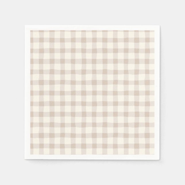 Neutralt Tan Gingham Pappersservett (Framsidan)