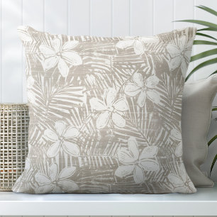 Neutralt Tan Tropical Flowers Dekorativ kudde