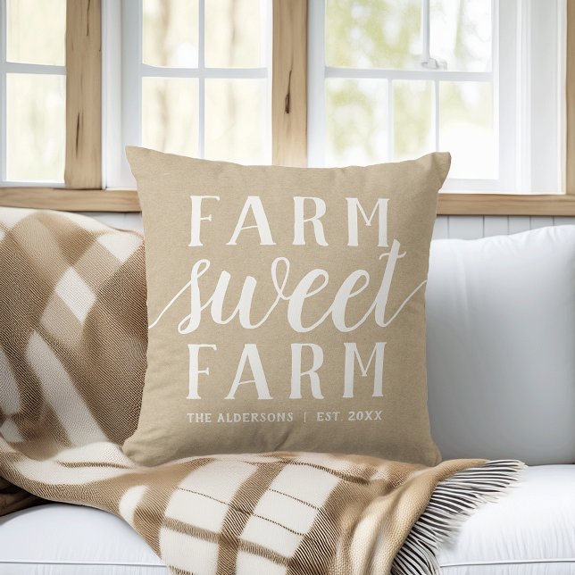 Neutralt Tan & White Personlig Farm Sweet Farm Kudde (Skapare uppladdad)