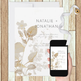 Neutralt Tan WildblommModern Bröllop Inbjudningar