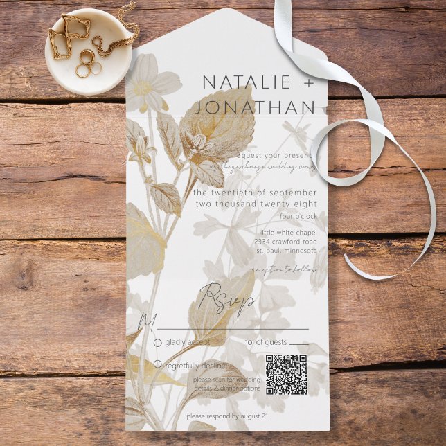 Neutralt Tan Wildblommor Modern QR-kod (Skapare uppladdad)