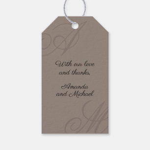 Neutralt Taupe Modern Kant Elegant Monogram Bröllo Presentetikett