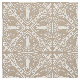 Neutralt Taupe White Bunny Rabbit Medallion Design Tyg