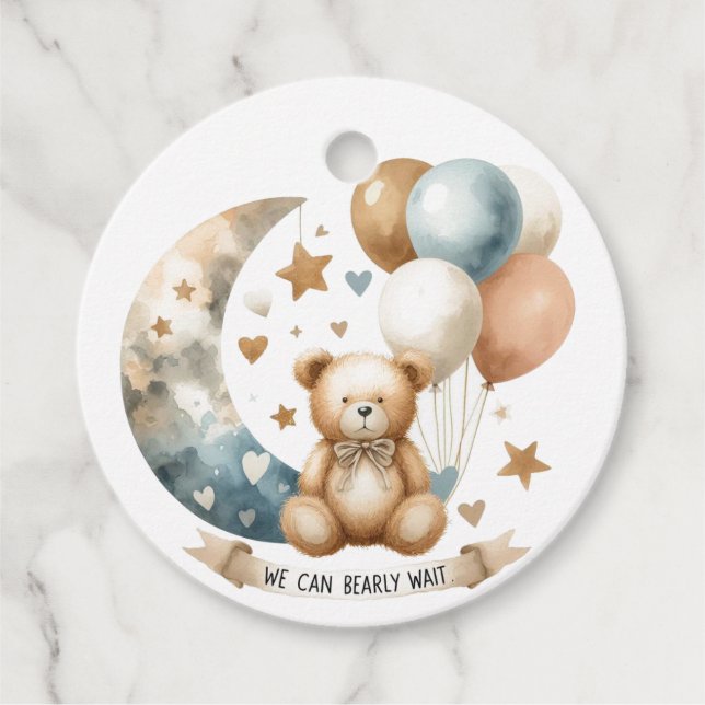 Neutralt Teddy Gender Reveal Gåvor Etiketter (Framsida)