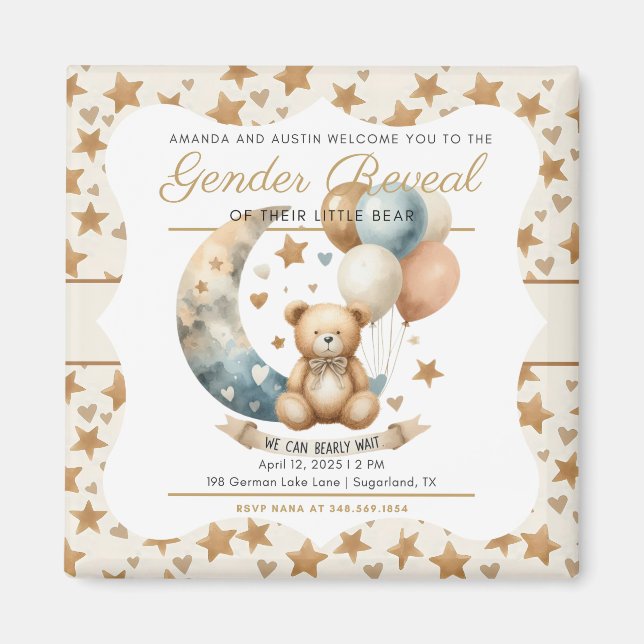 Neutralt Teddy Gender Reveal Magnet (Framsidan)