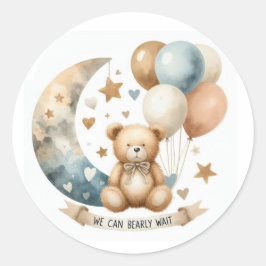 Neutralt Teddy Gender Reveal Round Sticker Runt Klistermärke