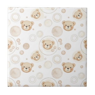 Neutralt Teddybjörn Cirkelmönster Beige Bebis (2) Kakelplatta