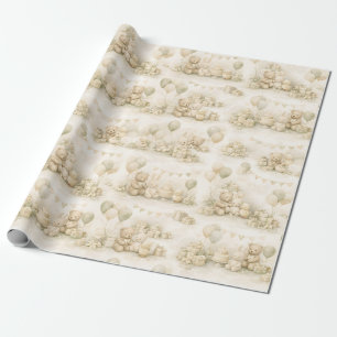 Neutralt Teddybjörn-partymönster för baby shower Presentpapper