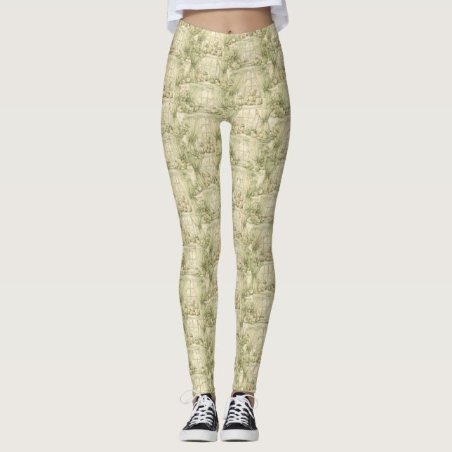 Neutralt Teddybjörn Rum Beige Mönster (2) Leggings (Framsida)