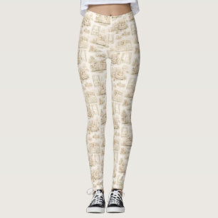 Neutralt Teddybjörn-rum i beige mönster Leggings