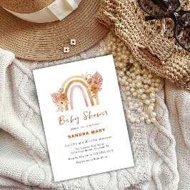 Neutralt Terracotta Boho Rainbow Blommigt Baby Sho Inbjudningar