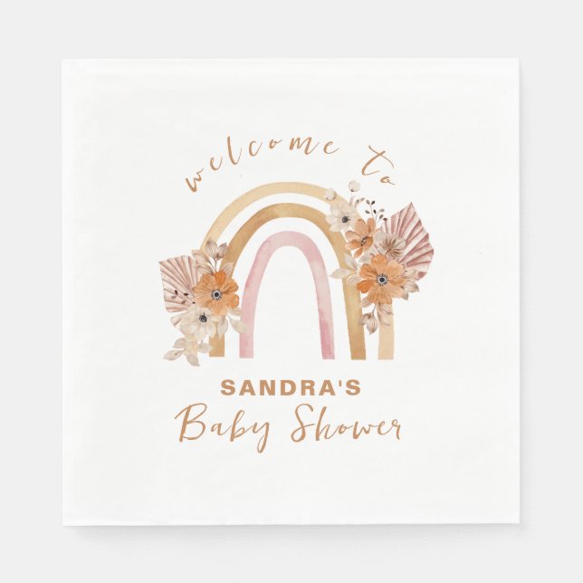 Neutralt Terracotta Boho Rainbow Blommigt Baby Sho Pappersservett (Framsidan)