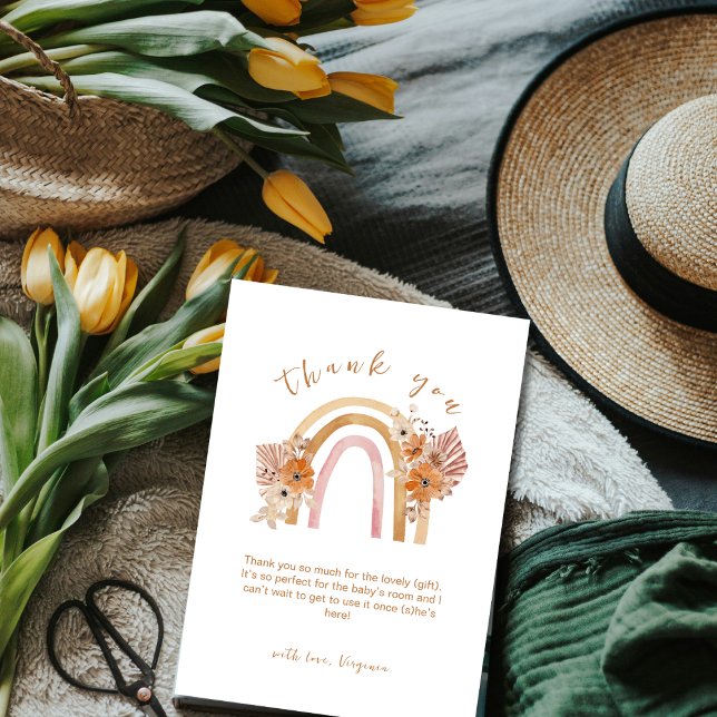 Neutralt Terracotta Boho Rainbow Blommigt Baby Sho Tack Kort (Neutral Terracotta Boho Rainbow Floral Baby Shower Thank You Card)