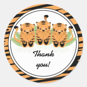 Neutralt Tiger Triplets Baby Shower Tack Round Runt Klistermärke