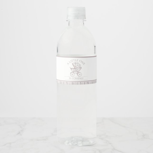 Neutralt Toile De Jouy Baby Shower Vattenflaska Etikett (Framsida)