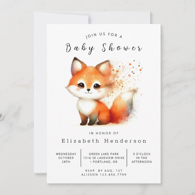 Neutralt Tones Animal Fox Baby Shower Inbjudningar (Framsida)
